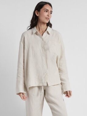 Parachute Bone Tan Linen Button Down Top Size Small